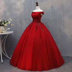 Red Tulle Long Off the Shoulder Sweet 16 Dress Outfits For Girls, Red Party Gown