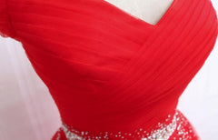 Red Tulle Off Shoulder Long Formal Gown , Red Sweet 16 Dresses
