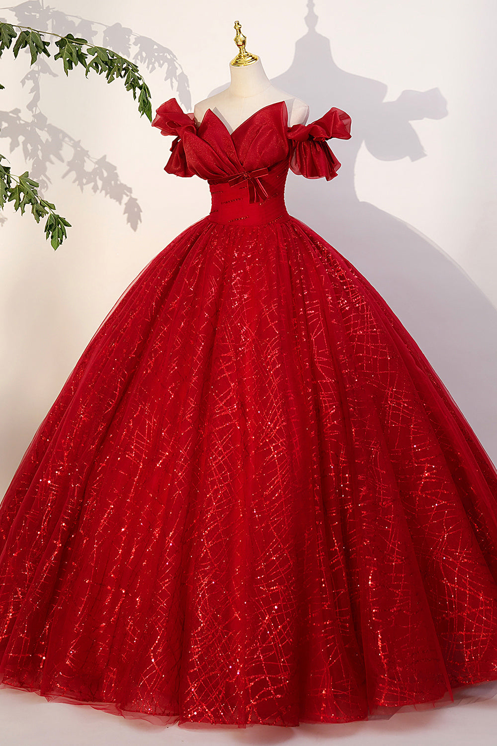 Red Tulle Sequins Long Formal Dress Outfits For Girls, Off the Shoulder Evening Dress