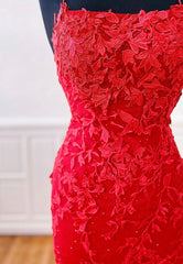 Red Lace Long Prom Dresses, Mermaid Evening Dresses