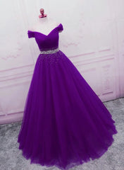 Sequins Sweetheart Long Party Dress Outfits For Girls, Purple Tulle Evening Gown