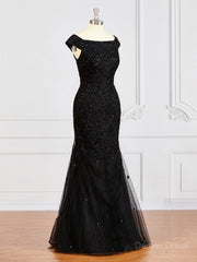 Sheath Off-the-Shoulder Floor-Length Tulle Mother of the Bride Dresses For Black girls With Beading