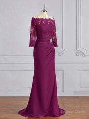 Sheath Off-the-Shoulder Sweep Train Mother of the Bride Dresses For Black girls With Appliques Lace