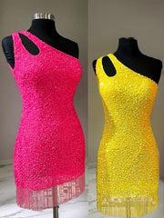 Sheath One-Shoulder Short Velvet Sequins Homecoming Dresses
