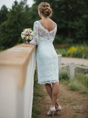 Sheath Scoop Knee-Length Lace Wedding Dresses