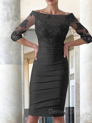 Sheath Scoop Knee-Length Satin Mother of the Bride Dresses For Black girls With Appliques Lace