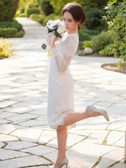 Sheath Scoop Tea-Length Lace Wedding Dress