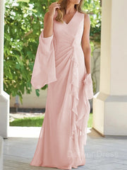 Sheath V-neck Floor-Length Chiffon Mother of the Bride Dresses For Black girls With Ruched