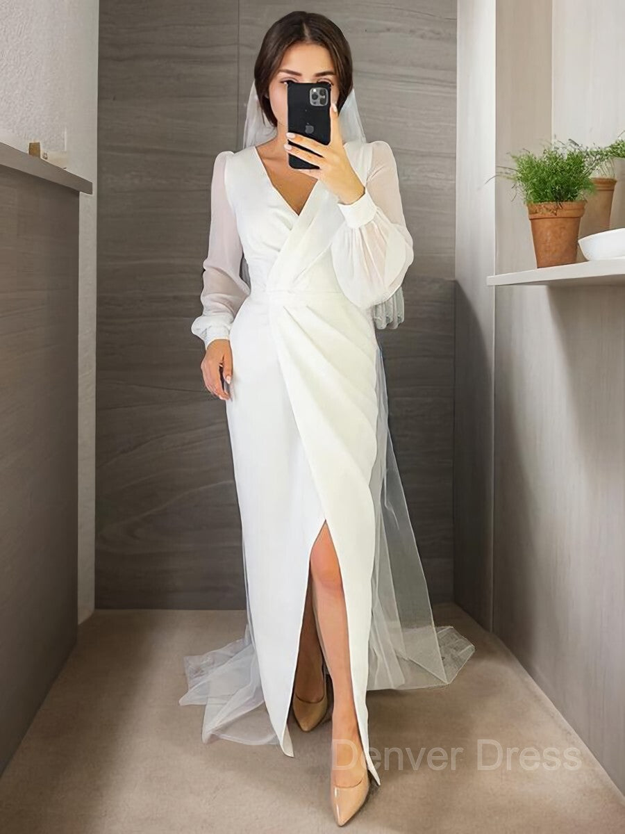 Sheath V-neck Floor-Length Chiffon Wedding Dresses