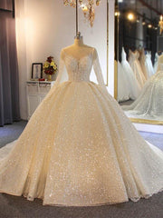 Shinny Long Ball Gown Sweetheart Sparkling Wedding Dresses For Black girls with Sleeves