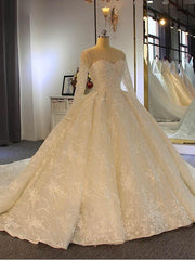 Shinny Long Ball Gown Sweetheart Tulle Lace Wedding Dresses For Black girls with Sleeves