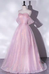 Shiny tulle sequins long pink prom Dress Outfits For Women A-line evening dress