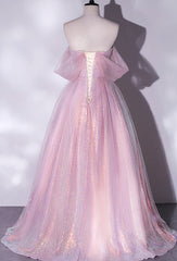 Shiny tulle sequins long pink prom Dress Outfits For Women A-line evening dress