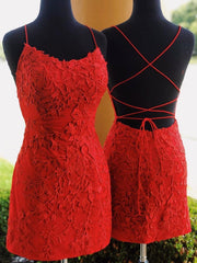 Short Red Backless Lace Prom Dresses For Black girls For Women, Short Red Backless Lace Formal Homecoming Graduation Dresses
