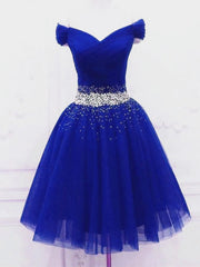 Short Royal Blue Beaded Prom Dresses For Black girls For Women, Short Royal Blue Beaded Formal Homecoming Dresses