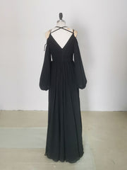 Simple A line Black Long Prom Dress Outfits For Girls, Black Evening Graduation Dresses