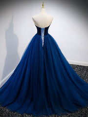 Simple A Line Blue Tulle Long Prom Dress Outfits For Girls, Blue Tulle Formal Dress