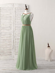 Simple Green Chiffon Long Prom Dress Outfits For Girls, Green Bridesmaid Dress