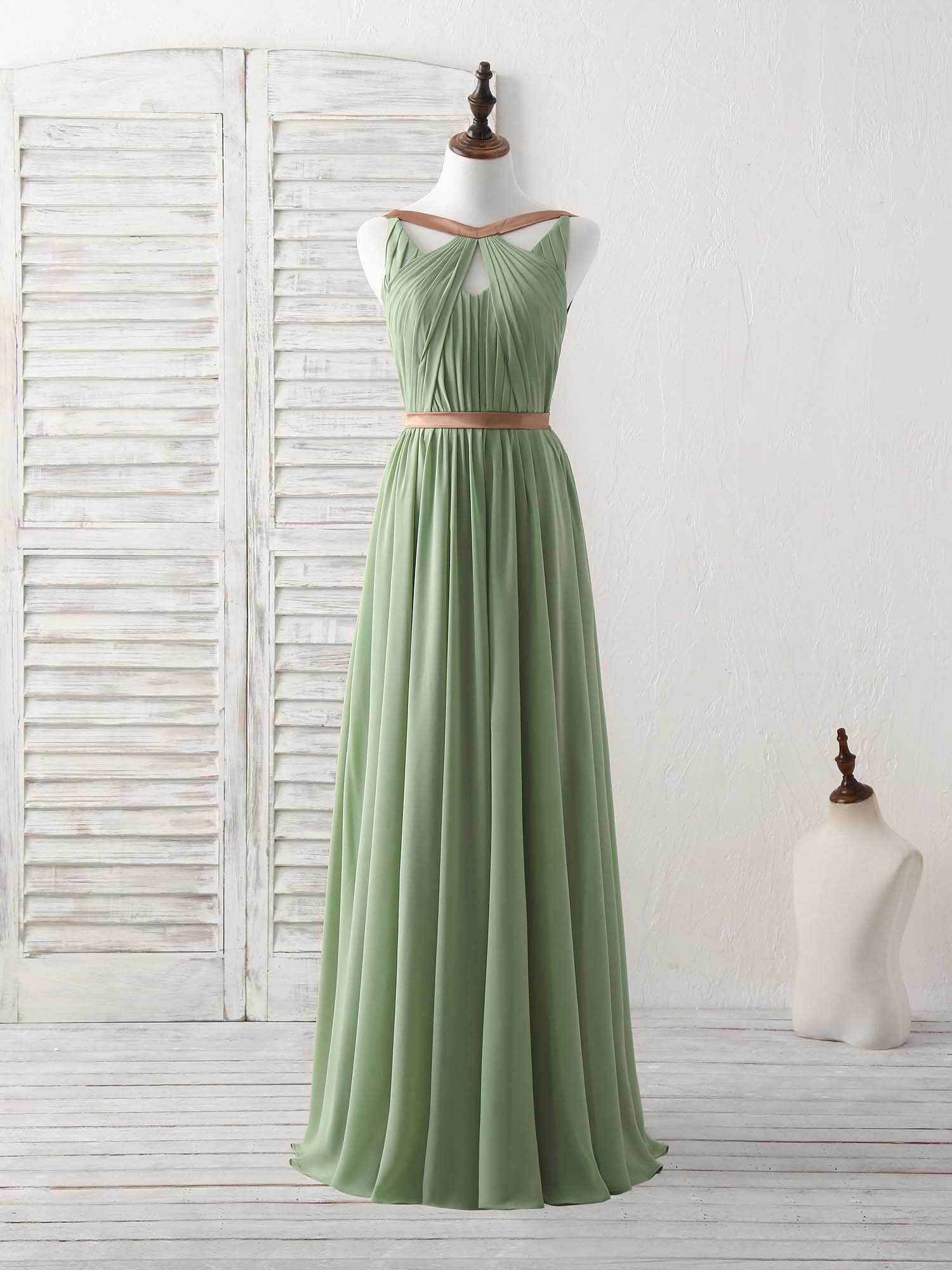 Simple Green Chiffon Long Prom Dress Outfits For Girls, Green Bridesmaid Dress