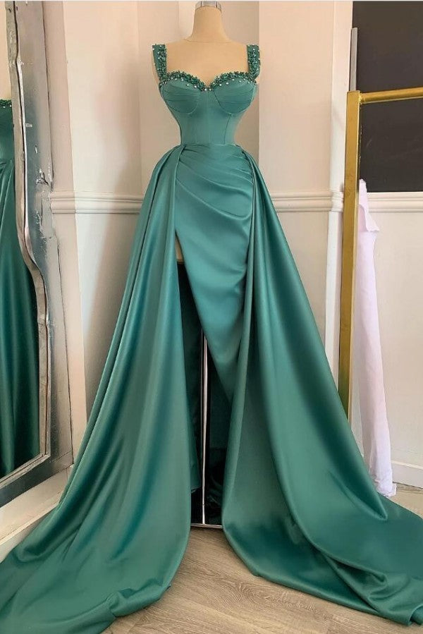 Simple Long A-Line Sweetheart Satin Prom Dress Outfits For Women With Slit