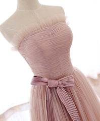 Simple Pink Tulle Long Prom Dress Outfits For Girls, Aline Pink Tulle Formal Party Dresses