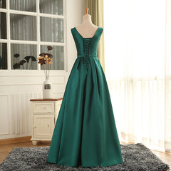 Simple Pretty Green Satin Long Party Dress Outfits For Women Prom Dress Outfits For Girls, Green Evening Formal Dresses