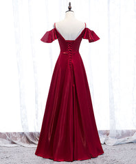 Simple Satin Burgundy Long Prom Dress Outfits For Women Burgundy Formal Dress
