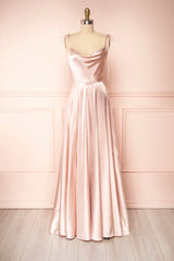 Simple Satin Long A-Line Prom Dress Outfits For Girls, Spaghetti Straps Evening Dress