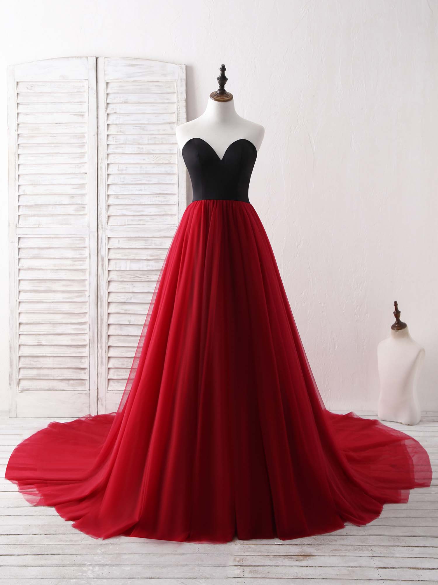 Simple Sweetheart Burgundy Tulle Long Prom Dress Outfits For Girls, Evening Dress