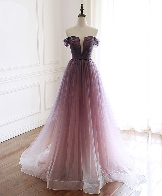 Simple Tulle Off Shoulder Long Prom Dress Outfits For Girls, Tulle Formal Dress