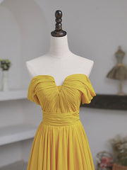 Simple Yellow Off Shoulder Long Prom Dress Outfits For Girls, Yellow Chiffon Graduation Dresses