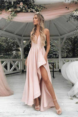 Spaghetti Straps Pink Prom Gown With Irregular Skirt Prom Dress