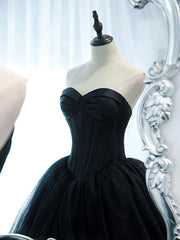 Strapless Sweetheart Neck Black Tulle Prom Dresses For Black girls For Women, Black Tulle Formal Gowns