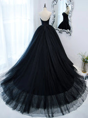 Strapless Sweetheart Neck Black Tulle Prom Dresses For Black girls For Women, Black Tulle Formal Gowns