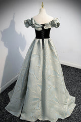 Stylish Satin Long A-Line Prom Dress Outfits For Girls, Off the Shoulder Evening Party Dress