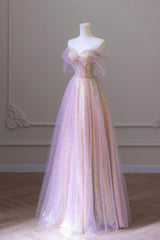 Stylish Tulle Sequins Long Prom Dress Outfits For Girls, A-Line Sweetheart Neckline Evening Dress