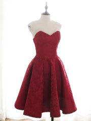Sweetheart Neck Short Burgundy Lace Prom Dresses For Black girls For Women, Short Wine Red Lace Formal Evening Dresses