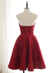 Sweetheart Neck Short Burgundy Lace Prom Dresses For Black girls For Women, Short Wine Red Lace Formal Evening Dresses