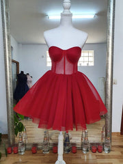 Sweetheart Neck Short Red Prom Dresses For Black girls For Women, Short Red Formal Graduation Homecoming Dresses