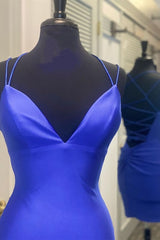 Tight Royal Blue Short Party Dress Outfits For Women with Spaghetti Straps Cocktail Dress