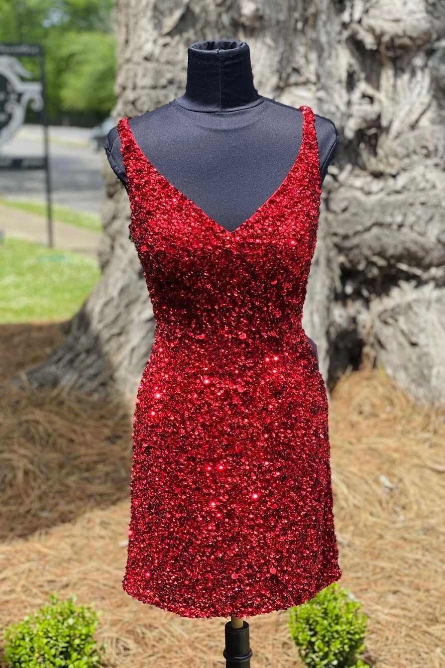 Tight Wine Red Sequins Short Homecoming Dress Outfits For Women Party Gown