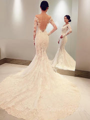 Mermaid Off-the-Shoulder Chapel Train Lace Wedding Dresses For Black girls With Appliques Lace