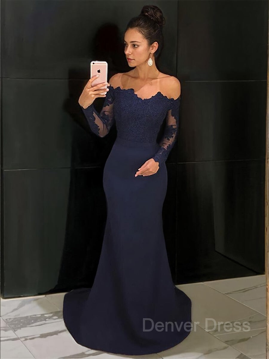 Mermaid Off-the-Shoulder Court Train Stretch Crepe Evening Dresses For Black girls With Lace