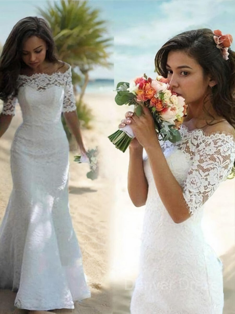 Mermaid Off-the-Shoulder Sweep Train Lace Wedding Dresses