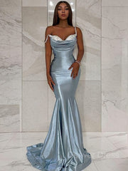 Mermaid Straps Sweep Train Prom Dresses For Black girls With Ruffles