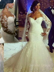 Mermaid Sweetheart Sweep Train Tulle Wedding Dresses For Black girls With Appliques Lace