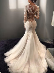 Mermaid V-neck Court Train Tulle Wedding Dresses For Black girls With Appliques Lace