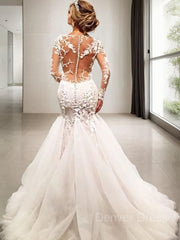 Mermaid V-neck Court Train Tulle Wedding Dresses For Black girls With Appliques Lace