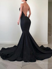 Mermaid V-neck Sweep Train Prom Dresses For Black girls With Appliques Lace