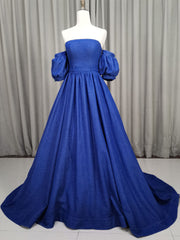 Unique Aline Blue Long Prom Dresses For Black girls For Women, Blue Long Formal Graduation Dresses